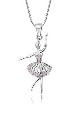 tiny comely ballerina pink cz silver baby necklace